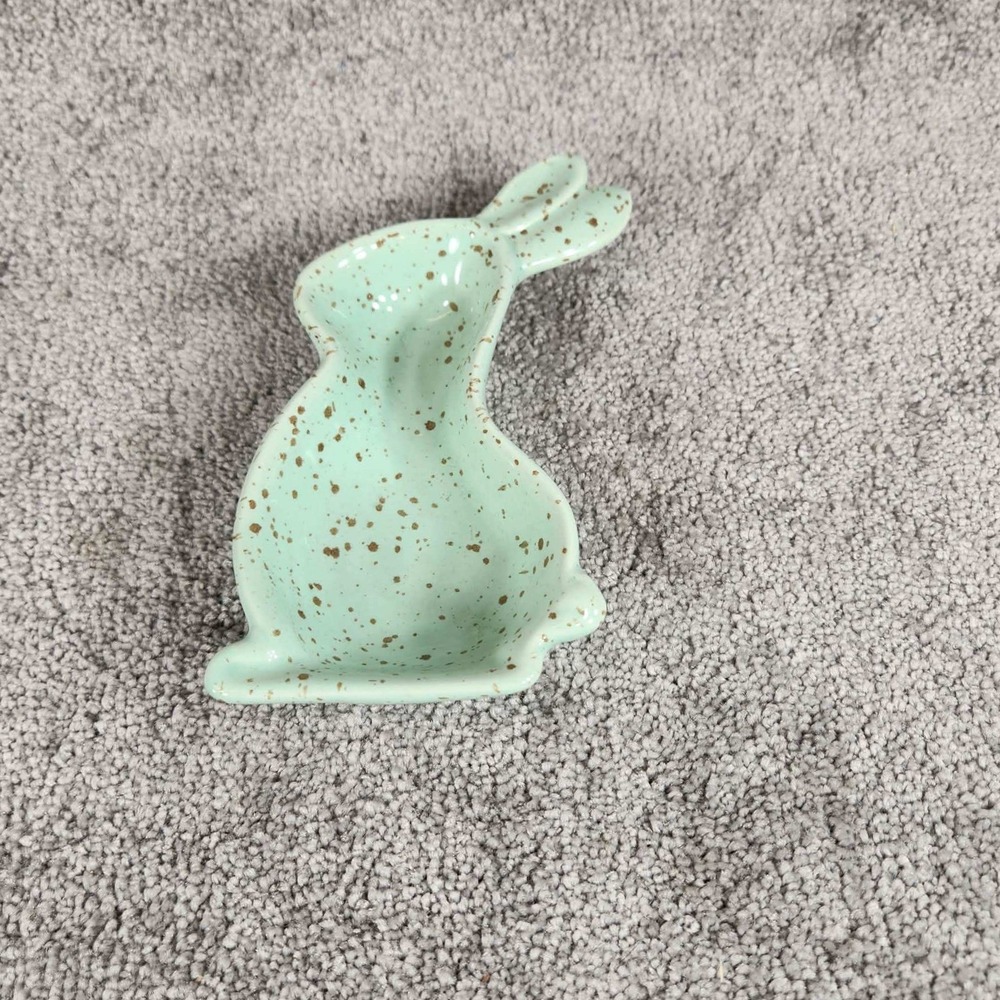 Mud Pie Bunny Trinket Dish‎ Mint Green Speckled Ceramic Rabbit Decor Small